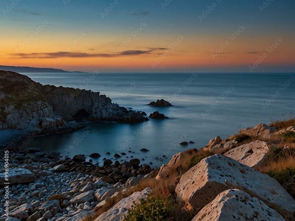 Dawn over the sea with rocks and a bridge. Dawn over the sea with rocks and a bridge.