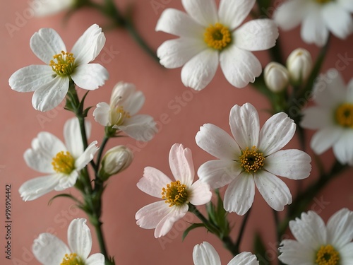 Delicate white flowers on soft pink background.