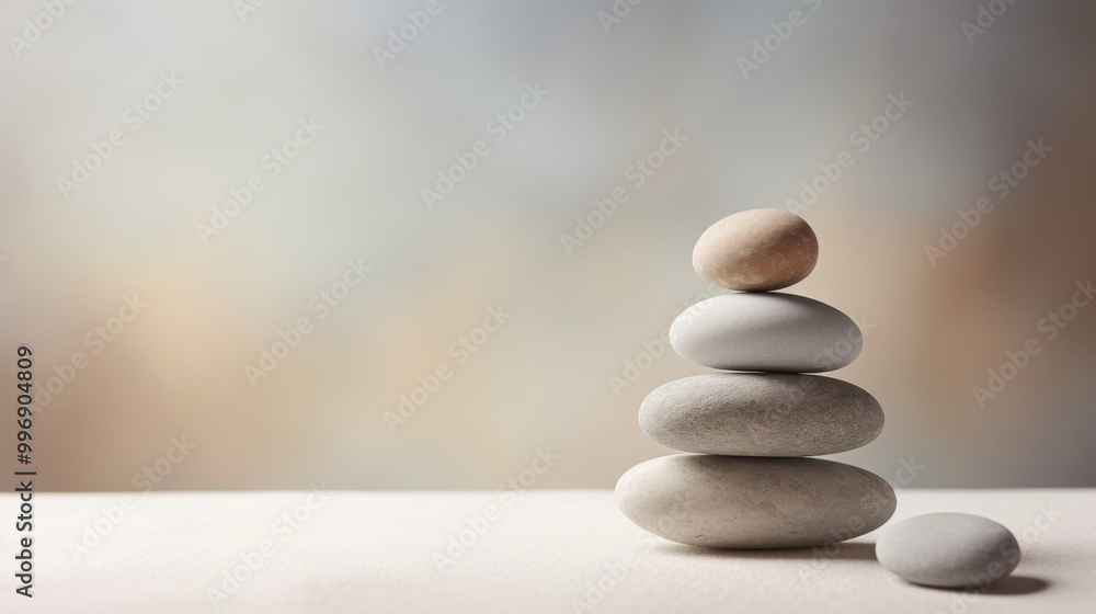 A balanced stack of smooth, zen stones on a serene, neutral background, symbolizing peace, balance, and stability in a minimalist aesthetic. A balanced stack of smooth, zen stones on a serene, neutral background, symbolizing peace, balance, and stability in a minimalist aesthetic.
