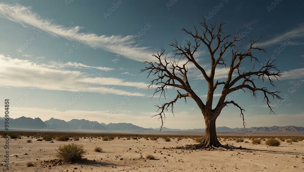 Desert tree standing alone in a barren landscape. Desert tree standing alone in a barren landscape.