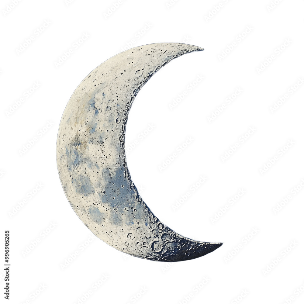 Crescent moon with detailed texture on a transparent background