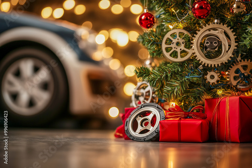 Wallpaper Mural A car is parked in front of a Christmas tree with a lot of decorations Torontodigital.ca