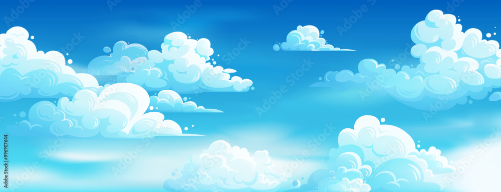 Blue sky with clouds. Sunny day sky scene with cumulus clouds. Sunlight landscape in winter, spring, and summer for banner, poster, web. Heaven with clear weather and clouds. Vector background Blue sky with clouds. Sunny day sky scene with cumulus clouds. Sunlight landscape in winter, spring, and summer for banner, poster, web. Heaven with clear weather and clouds. Vector background