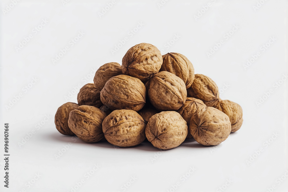 Pile of heaped walnuts isolated on a white background. Pile of heaped walnuts isolated on a white background.