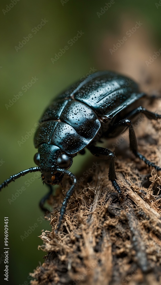 Detailed close-up of a beetle on a branch. Detailed close-up of a beetle on a branch.