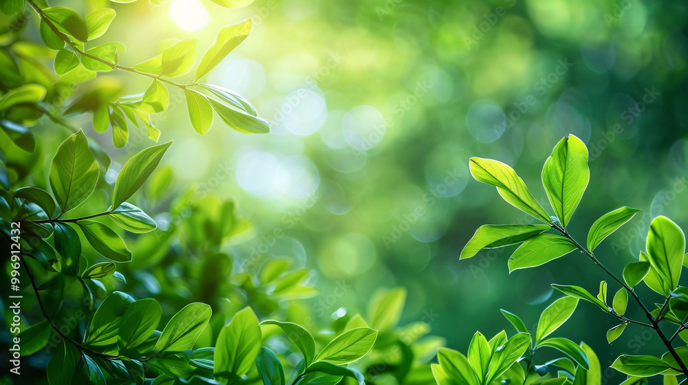 Fresh Green Leaves with Soft Sunlight and Bokeh Fresh Green Leaves with Soft Sunlight and Bokeh