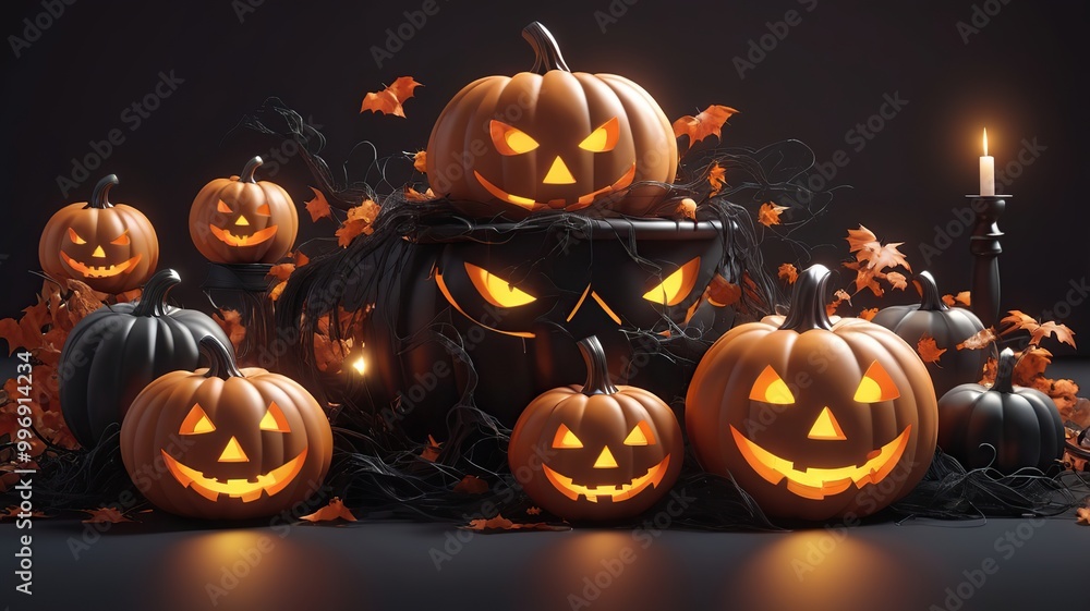 Fototapeta premium halloween pumpkin with candles