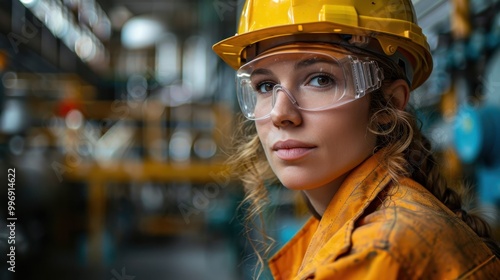 Portrait of a professional heavy industry engineer in a yellow helmet