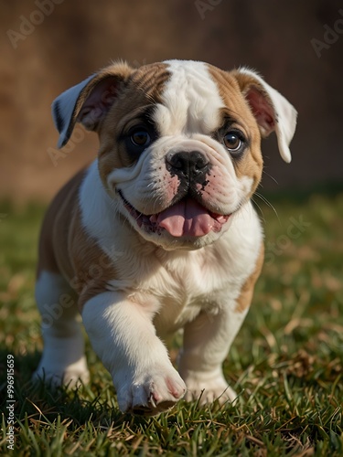 English bulldog puppy playing.