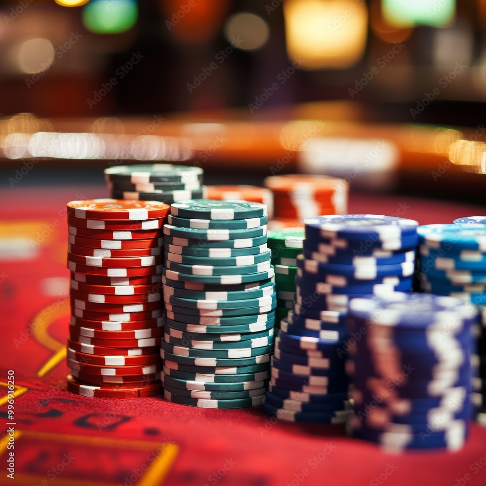 Casino gambling chips on the table in the casino. Casino background Casino gambling chips on the table in the casino. Casino background
