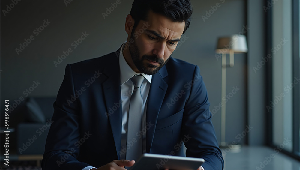 Fototapeta premium latino business executive with tablet in modern office