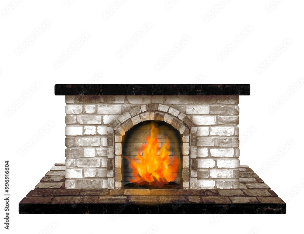 fireplace with burning logs fireplace old stone warm festival Hand drawn illustration on a transparent background fireplace with burning logs fireplace old stone warm festival Hand drawn illustration on a transparent background
