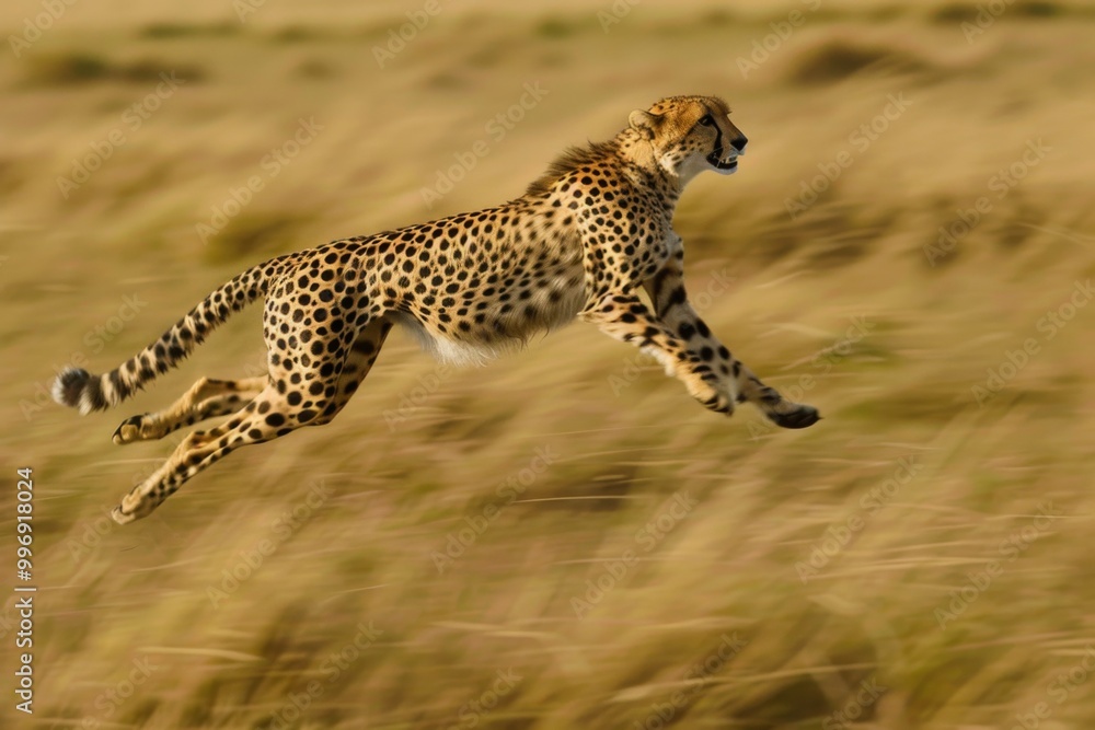 cheetah running at full speed after a gazelle in an open grassland cheetah running at full speed after a gazelle in an open grassland