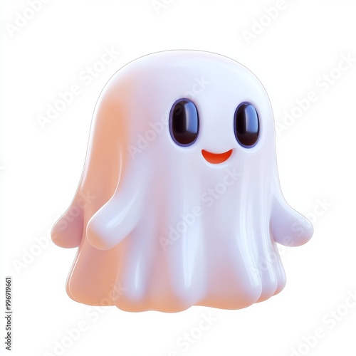 An adorable cartoon ghost with a surprise expression, perfect for Halloween themes, decorations, and playful designs. Transparent background.