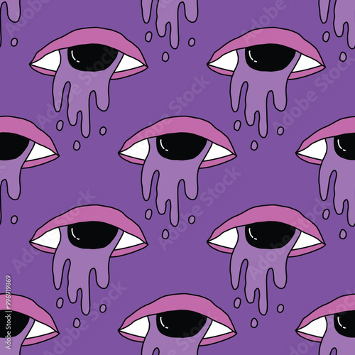 square seamless pattern -sinister eyes for Halloween.Devil eyes in 1970s psychedelic style.Groovy and funky print ornament.A look from a horror movie. Mystical esoteric eye.Witches,astrology and tarot