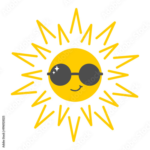 Summer sun character with sunglasses . Vector illustration can used for summer sticker, poster and print