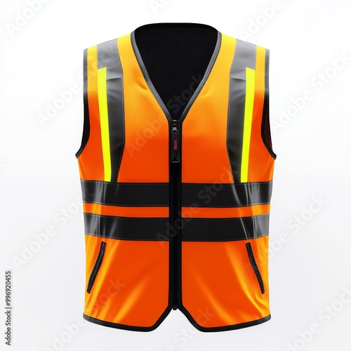 This high-visibility safety vest is designed for enhanced visibility and protection and can be worn in outdoor or construction environments. It has a transparent background for easy visibility.