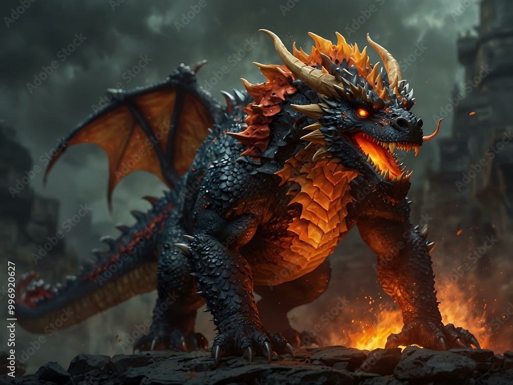 Fearsome half-dragon warrior with fiery breath and tough scales. Fearsome half-dragon warrior with fiery breath and tough scales.