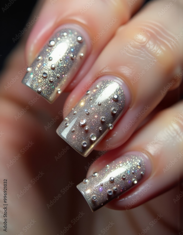 Wedding french white silver manicure on long oval nails with a pink rose in hands nail art Wedding french white silver manicure on long oval nails with a pink rose in hands nail art
