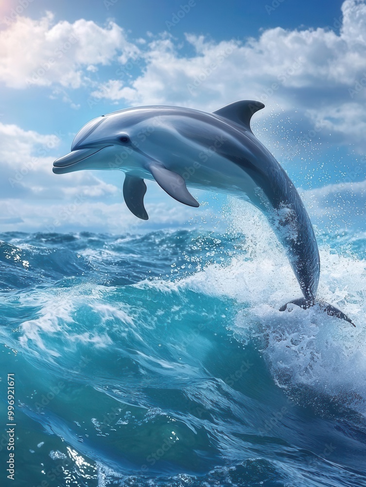 Joyful dolphin leaping through the waves flat design side view underwater adventure 3D render Split-complementary color scheme Joyful dolphin leaping through the waves flat design side view underwater adventure 3D render Split-complementary color scheme