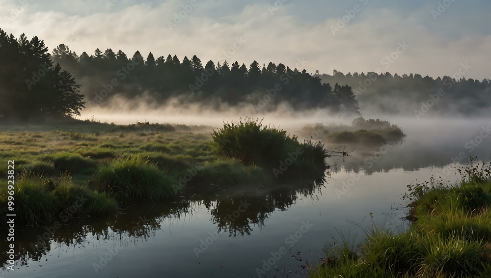 Fog hovering over a river. Fog hovering over a river.