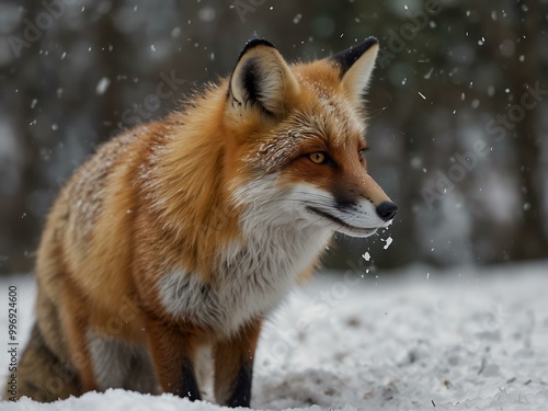 Fox sniffing the snow for prey.