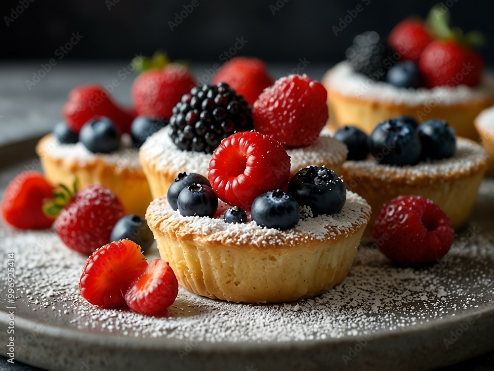 Fresh berry desserts topped with powdered sugar. Fresh berry desserts topped with powdered sugar.