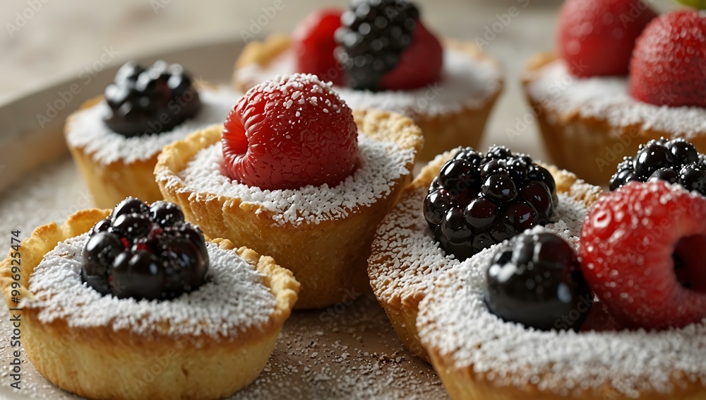 Fresh berry desserts with a sprinkle of powdered sugar. Fresh berry desserts with a sprinkle of powdered sugar.