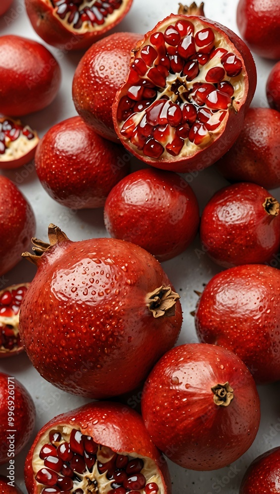 Fresh ripe pomegranate cut into seeds on a white background. Fresh ripe pomegranate cut into seeds on a white background.