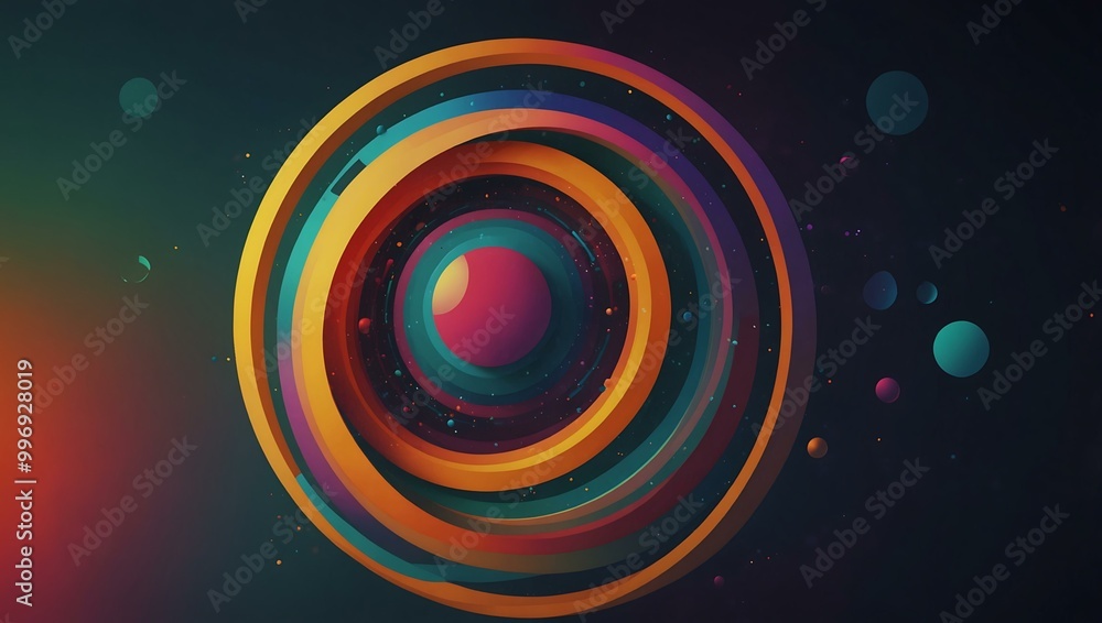 Futuristic geometric design with vibrant rainbow circles. Futuristic geometric design with vibrant rainbow circles.