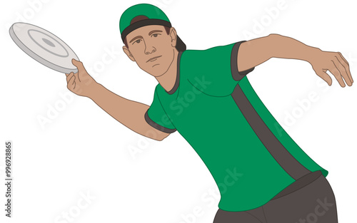 ultimate frisbee, male handler throwing the disk by hand isolated on a white background