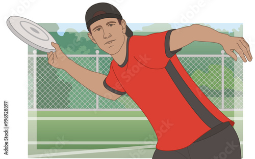 ultimate frisbee, male handler throwing the disk by hand with outdoor playing area in the background