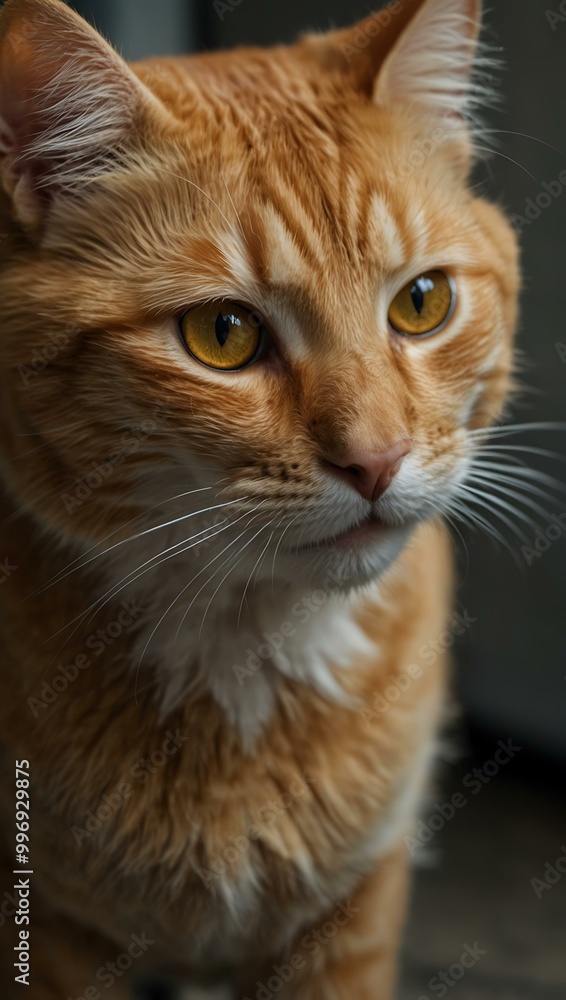 Ginger cat cautiously approaching the camera from a low angle. Ginger cat cautiously approaching the camera from a low angle.
