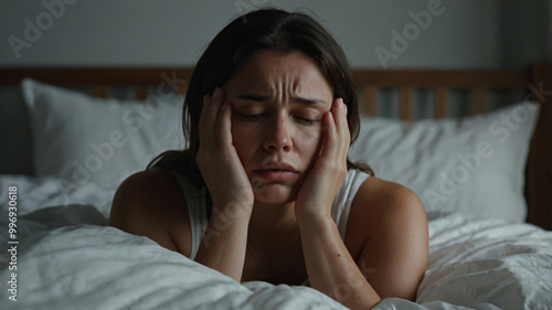 Sad woman with head in hands