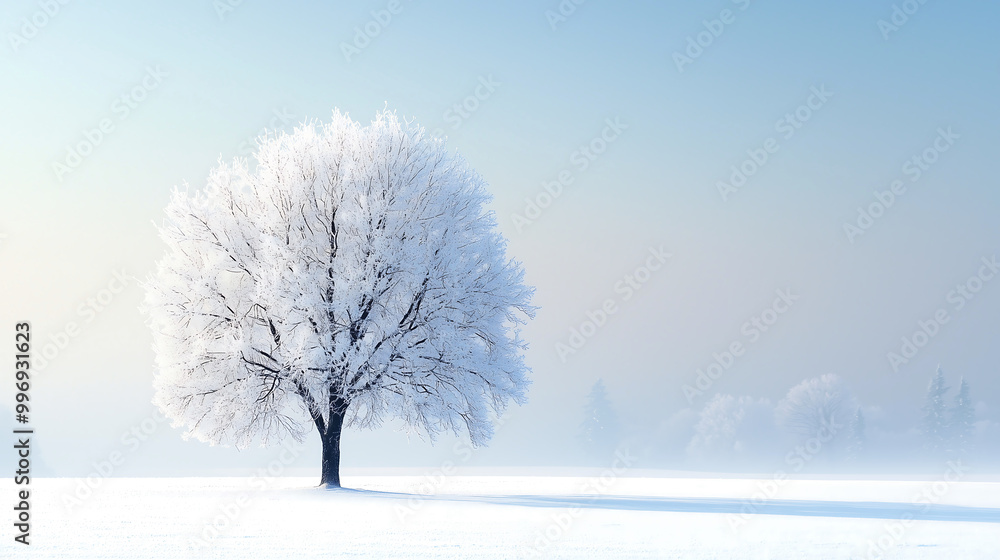 Fototapeta premium Solitary Snow-Covered Tree in a Winter Landscape