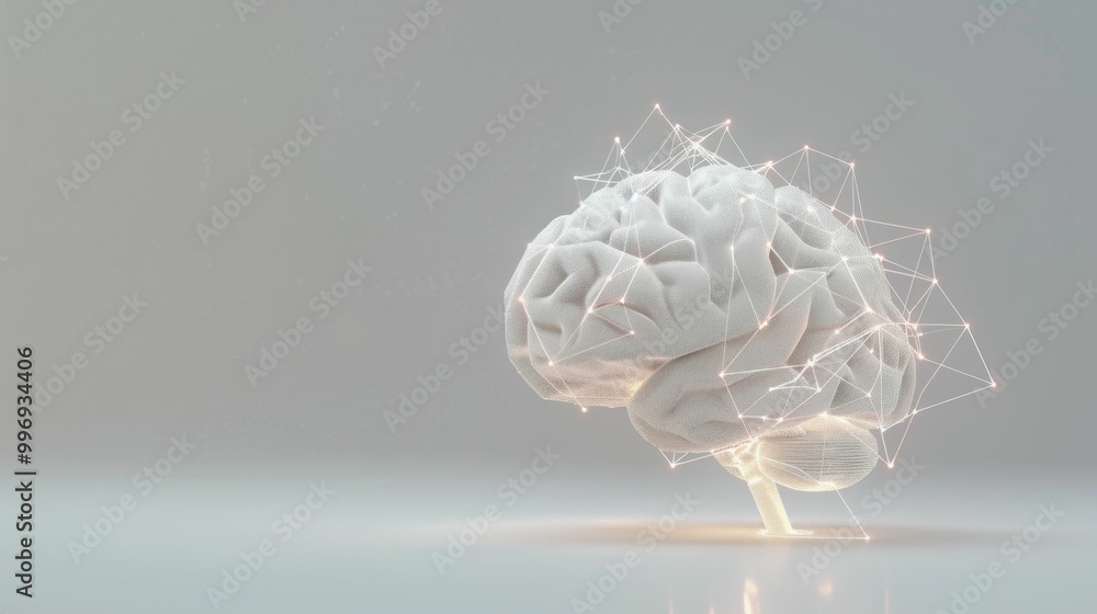 © SHOTPRIME STUDIO - Brain concept, neural network representation, digital innovation, artificial intelligence, futuristic design on a light grey background