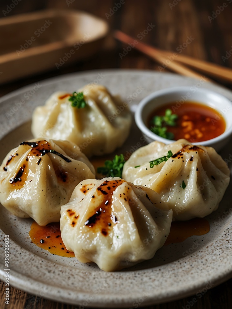 Grilled dumplings on a plate. Grilled dumplings on a plate.