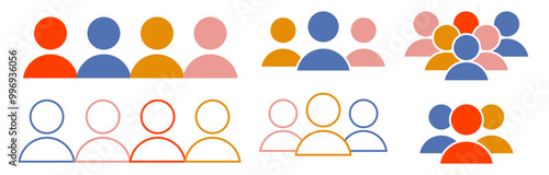 Ensemble d'icônes pour représenter des personnes, gens, salariés, contacts ou individus seuls et en groupe - Combinaisons de positions d'avatars 