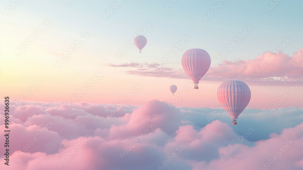 Obraz premium Hot Air Balloons Floating Over Dreamy Cloudscape at Sunrise