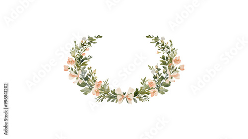 A flower arrangement with pink flowers and green leaves. The arrangement is circular and has a white background