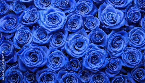 Fototapeta Naklejka Na Ścianę i Meble -  huge bouquet of blue roses. background of blue roses. Top view