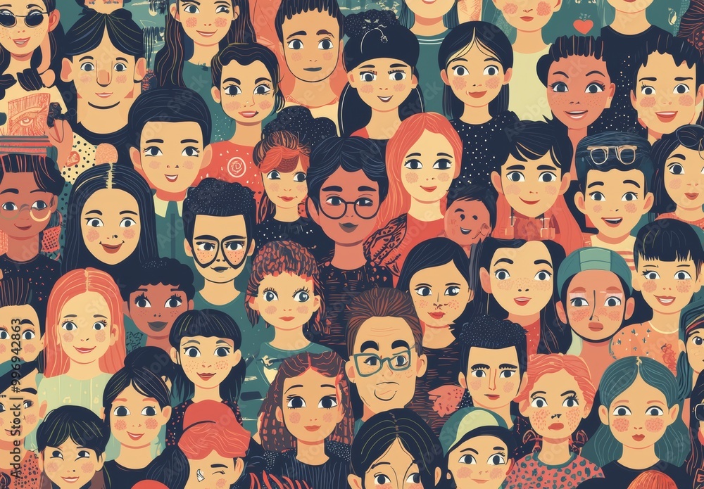 People of different ethnicities and ages were depicted in a modern illustration. People of different ethnicities and ages were depicted in a modern illustration.