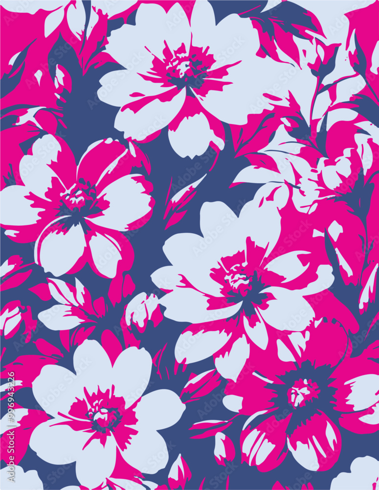 Flowers seamless pattern. vector illustration. Abstract flowers, floral vector with leaves Flowers seamless pattern. vector illustration. Abstract flowers, floral vector with leaves