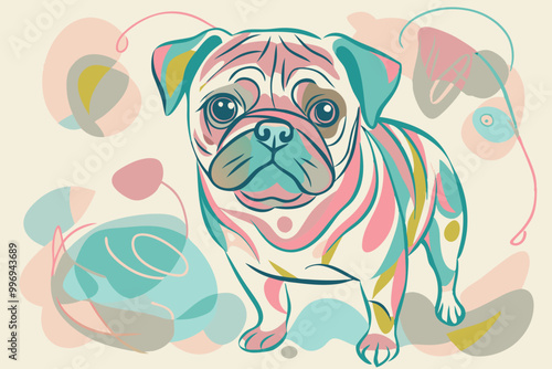 Colorful Abstract Art Pug Illustration with Pastel Tones