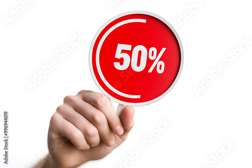 An icon with the sign "50%" in a bold, minimalistic design, often representing a significant discount or promotion.