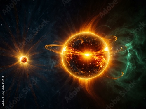 Image of solar flares affecting Earth's magnetosphere.