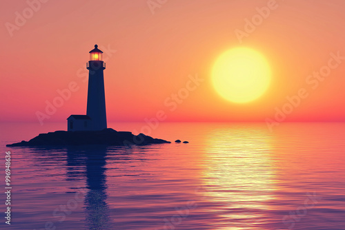 Seaward Sentinel: A Lighthouse Surrounded by a Calm Ocean, Its Light Piercing the Tranquil Waters