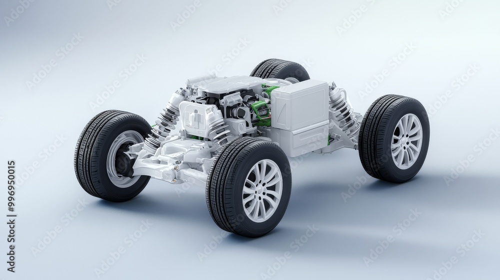 Crosssection of the front and rear suspension systems of the car highlighting the engineering differences Crosssection of the front and rear suspension systems of the car highlighting the engineering differences