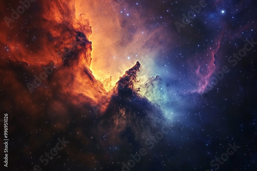 Cosmic Watercolors: A Nebula Glowing in Vibrant Colors, Deep in the Void of Outer Space