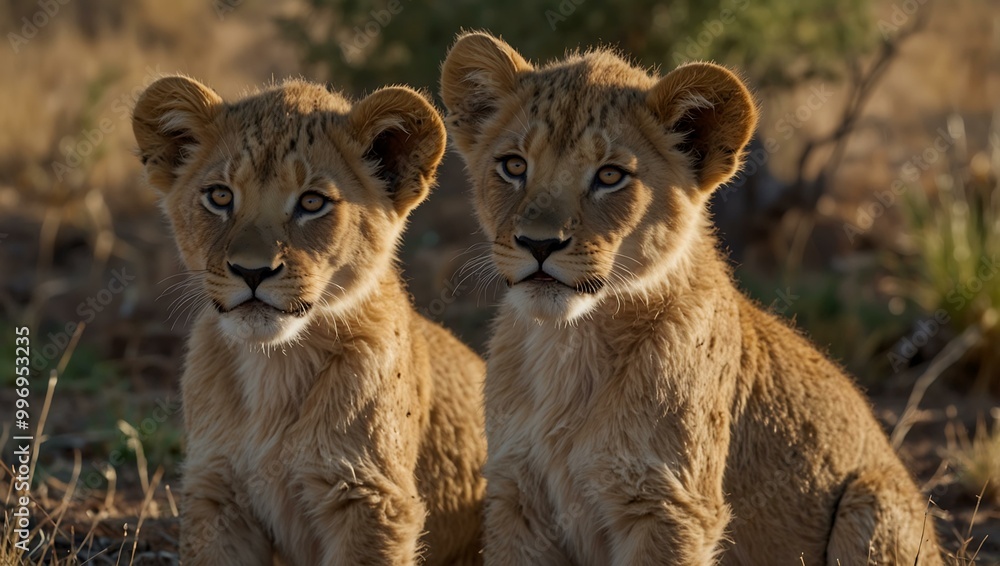 Lion cubs in the savannah. Lion cubs in the savannah.